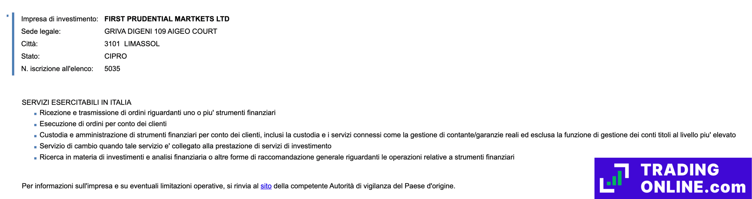 Dettagli sulla registrazione di FP Markets presso la CONSOB