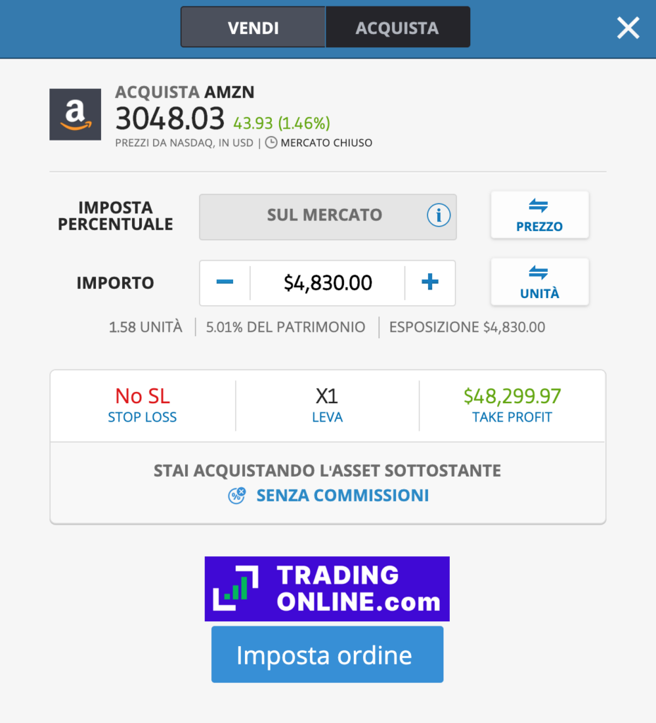 Azioni Amazon compra con eToro screenshot