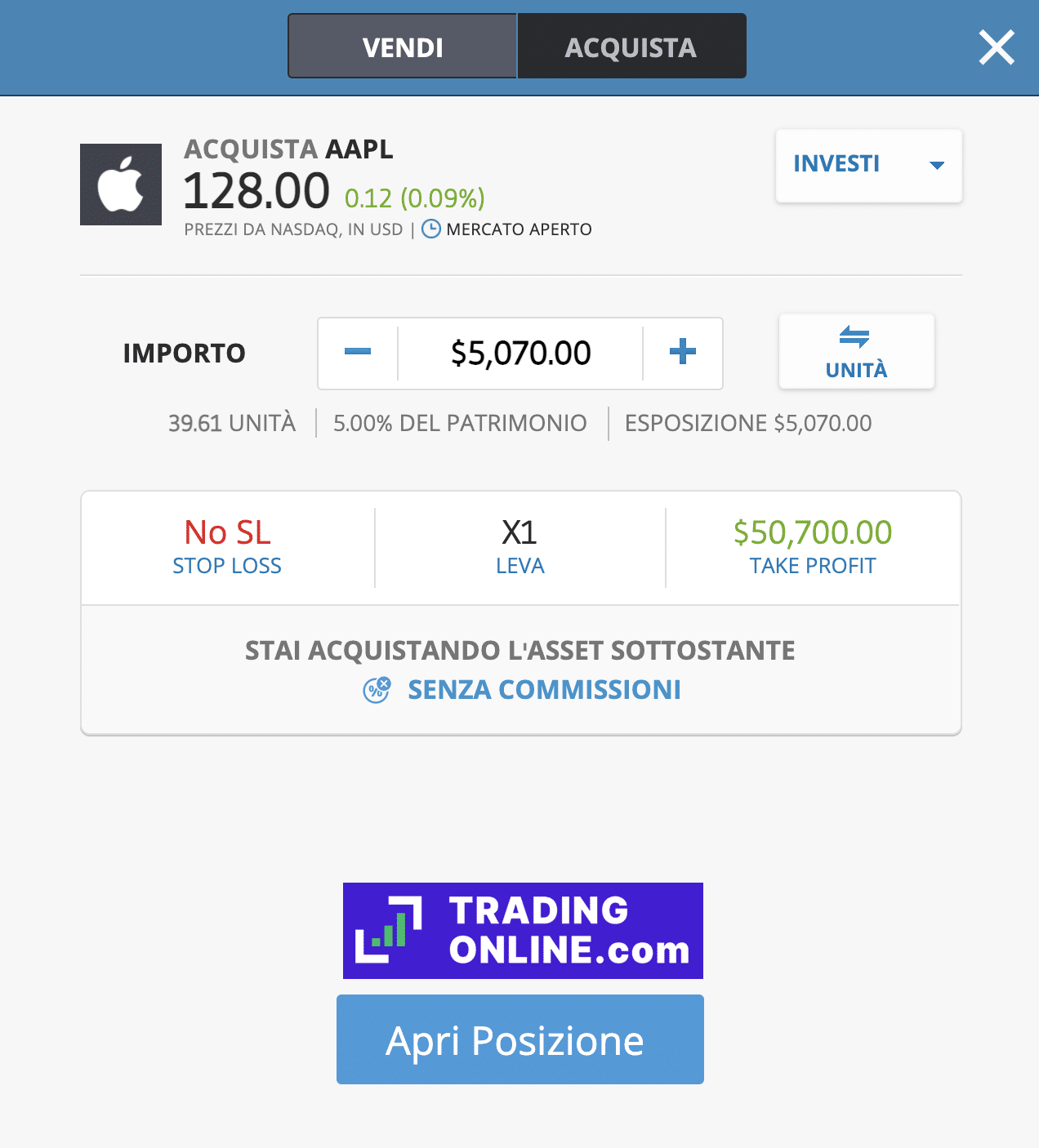 eToro ordine demo - a cura di ©TradingOnline.com