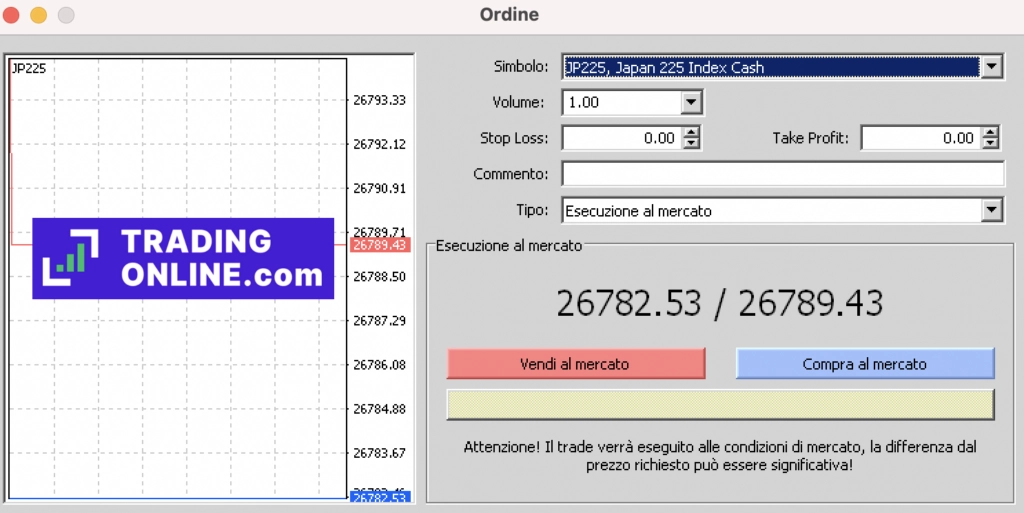 FP Markets - ordine simulato con MetaTrader - a cura di ©TradingOnline.com