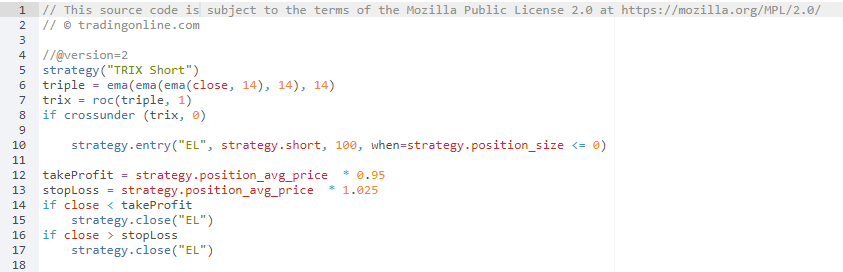 esempio di programma di trading algoritmico che vende allo scoperto le azioni in base alle indicazioni del TRIX
