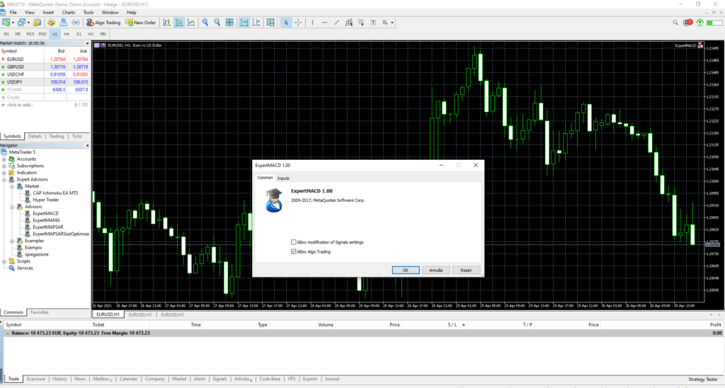 algo trading on metatrader with expert advisors