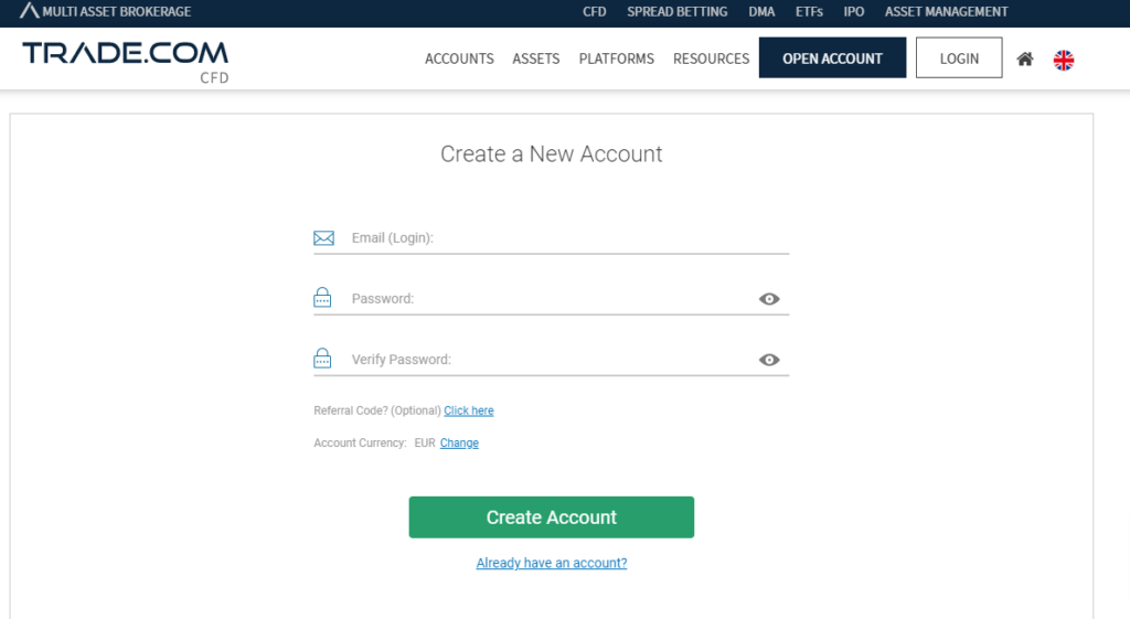 how to open a free demo account using trade.com