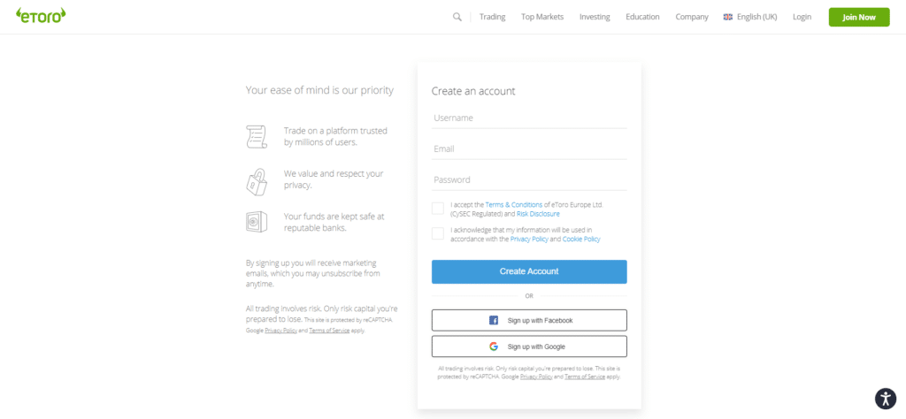 etoro registration form to get access to cfd trading