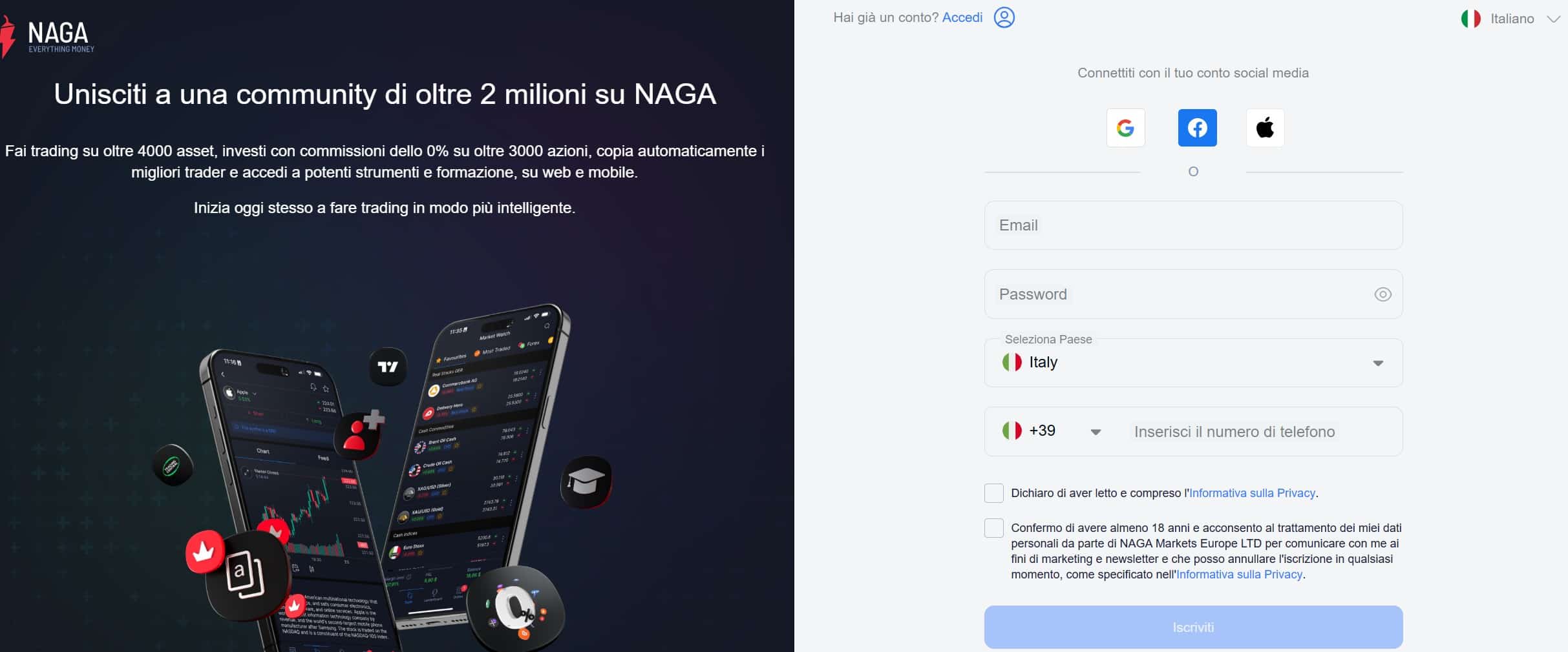 NAGA registrazione