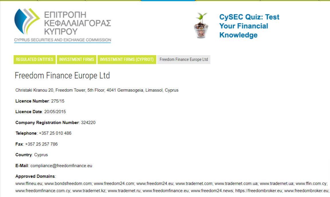 freedom24 licenza CySEC