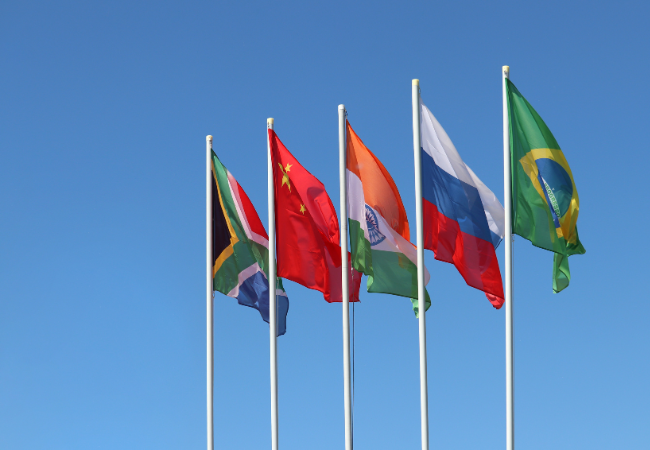 bandiere di Sudafrica, Cina, India, Russia, Brasile