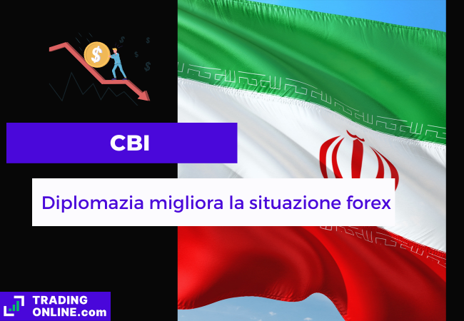 Immagine di copertina "CBI, Diplomazia migliora la situazione forex", sfondo della bandiera iraniana.