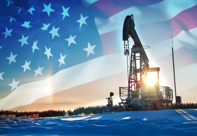 immagine di compagnia petrolifera con bandiera statunitense