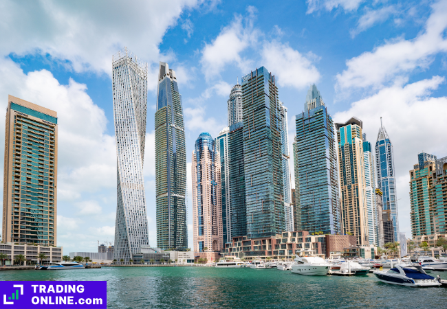 foto del porto di Abu Dhabi e dei grattacieli dietro di questo