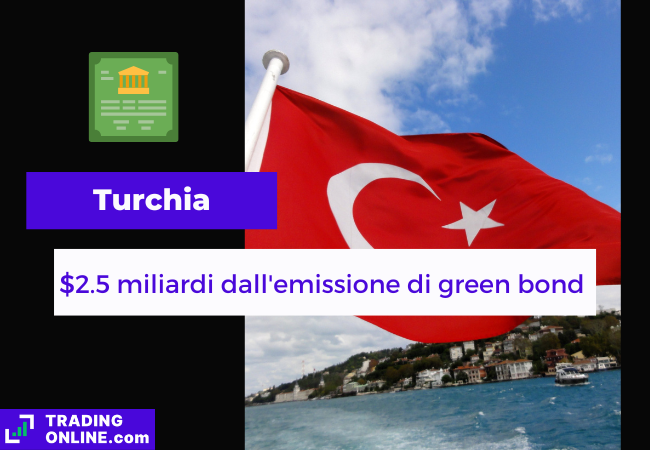 Immagine di copertina, "Turchia, $2.5 miliardi dall'emissione di green bond" sfondo della bandiera turca