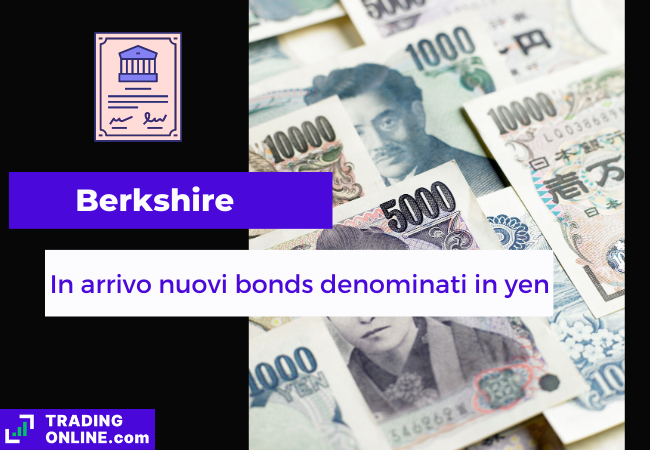 Immagine di copertina, "Berkshire, In arrivo nuovi bonds denominati in yen", sfondo di alcune banconote in yen.