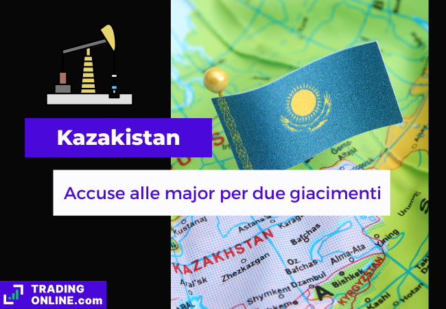 bandiera e mappa del Kazakistan, icona giacimento di petrolio