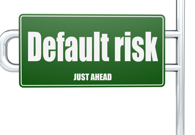 Immagine di un cartello stradale con scritto "Default risk JUST AHEAD".