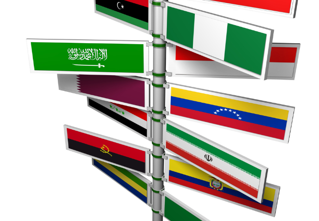 Immagine di tutte le bandiere degli stati facenti parte dell'OPEC+