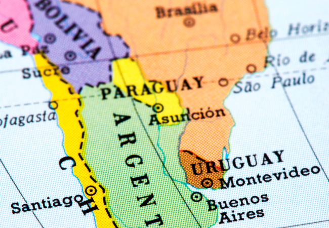 Immagine che mostra la mappa politica della parte più a sud del Sud America.