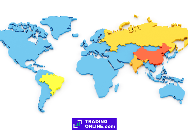 mappa del mondo che evidenzia i paesi BRICS