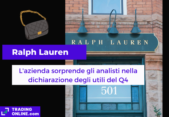Immagine di copertina, "Ralph Lauren, L'azienda sorprende gli analisti nella dichiarazione degli utili del Q4", sfondo di un negozio Ralph Lauren.