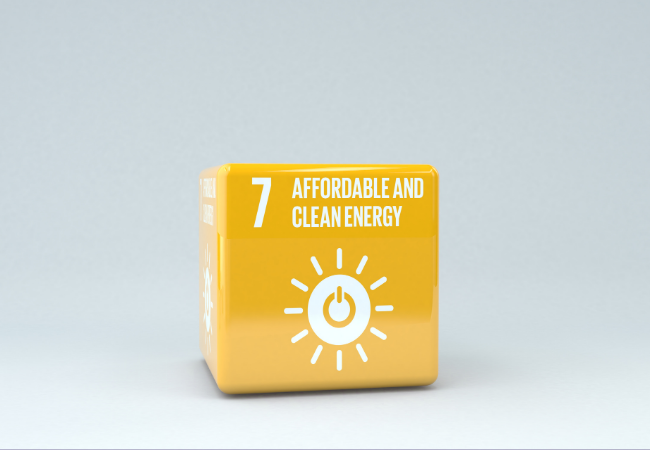 immagine di cubo con l'icona del settimo obiettivo dell'Agenda 2030 delle Nazioni Unite "Energia pulita e accessibile"