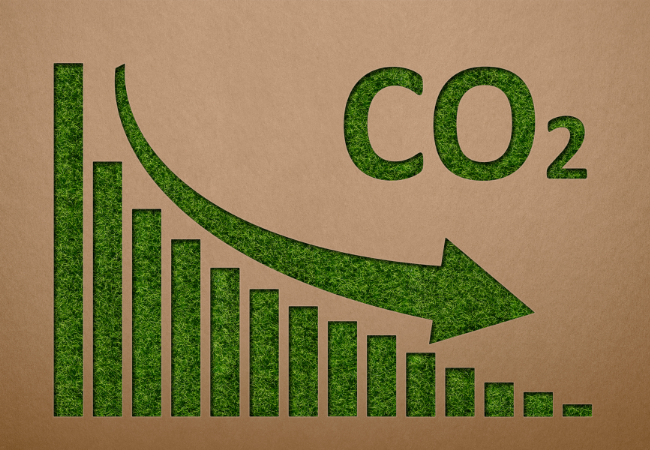 immagine di grafico in verde che rappresenta la concentrazione di CO2 in discesa