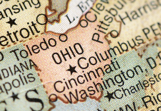 Mappa politica dell' Ohio.