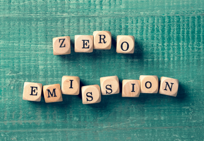 immagine di cubi in legno con lettere che formano le parole "zero emissioni"