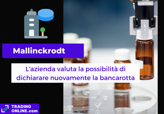 Immagine di copertina, "Mallinckrodt, L'azienda valuta la possibilità di dichiarare nuovamente la bancarotta", sfondo di una linea di produzione di un'azienda farmaceutica.