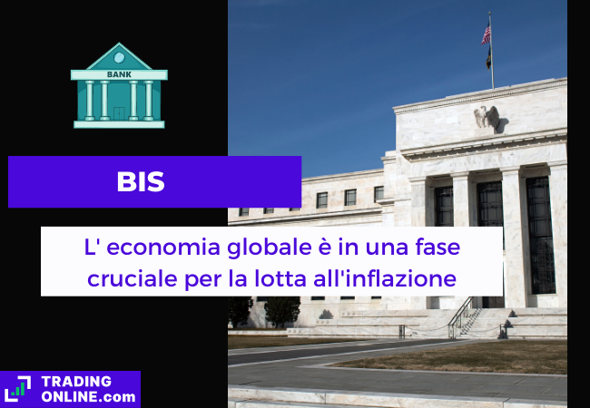 Immagine di copertina, "BIS, L'economia globale è in una fase cruciale per la lotta all'inflazione", sfondo della sede centrale della Federal Reserve.