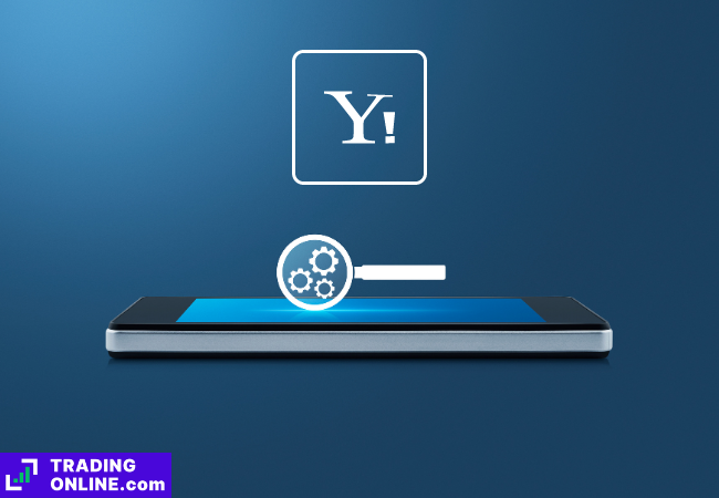 foto che mostra una lente di ingrandimento su un telefono e il logo di Yahoo