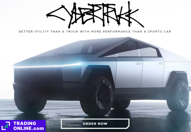 screenshot del sito di Tesla che presenta il cybertruck