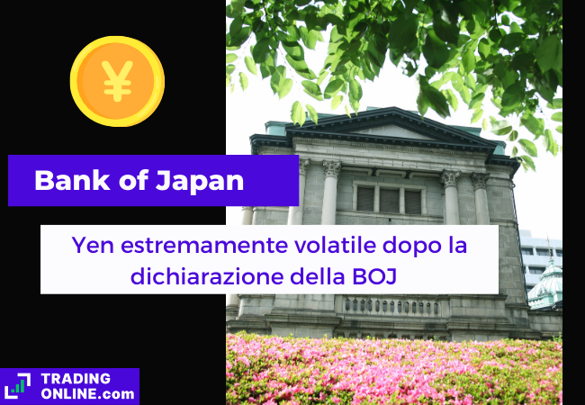 Immagine di copertina "Bank of Japan, Yen estremamente volatile dopo la dichiarazione della BOJ", sfondo della sede centrale della Bank of Japan.