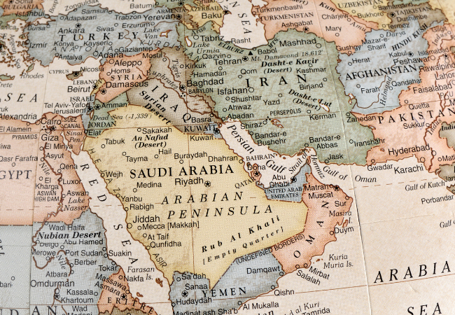 Immagine della mappa politica del medio oriente.