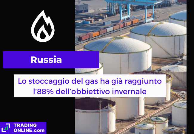 Immagine di copertina, "Russia, Lo stoccaggio del gas ha già raggiunto l'88% dell'obbiettivo invernale", sfondo di alcuni silos utilizzati per lo stoccaggio di gas.