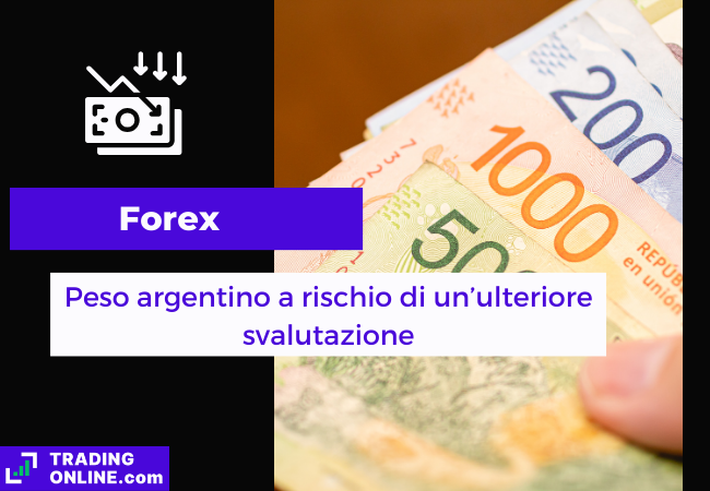 Immagine di copertina, "Forex, Peso argentino a rischio di un'ulteriore svalutazione", sfondo di alcune banconote argentine.
