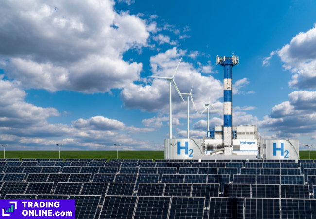 foto di un grande impianto di produzione di idrogeno verde prodotto con energia solare