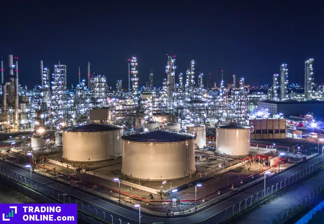 foto di una raffineria di petrolio vista di notte