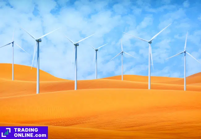 foto di un campo eolico nel deserto