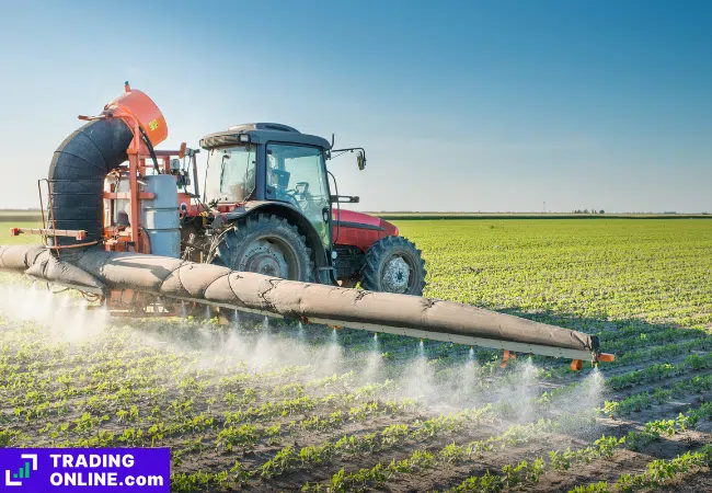 foto di un trattore spargendo pesticidi
