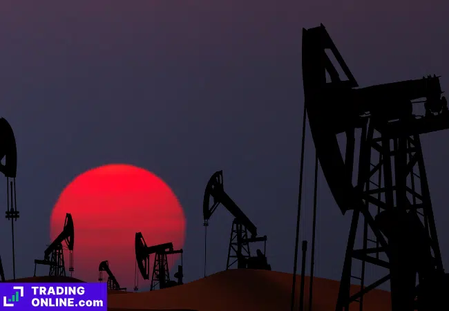 foto di un campo di pozzi petroliferi nel deserto
