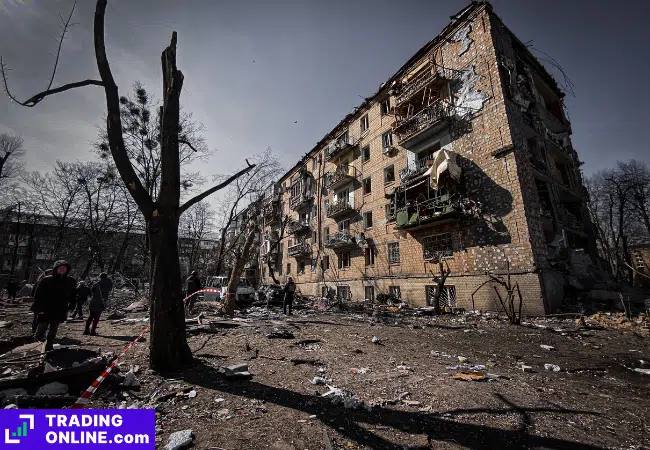 foto di un palazzo bombardato in Ucraina