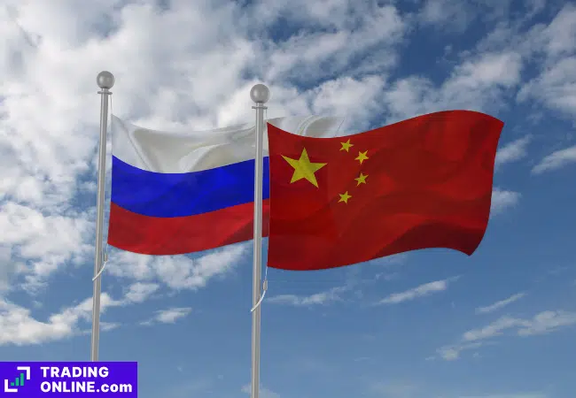 foto di una bandiera russa e una cinese