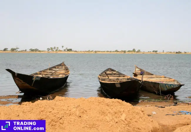 foto di barchette ormeggiate sul fiume Niger