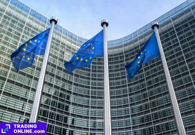foto delle bandiere UE davanti alla sede della BCE