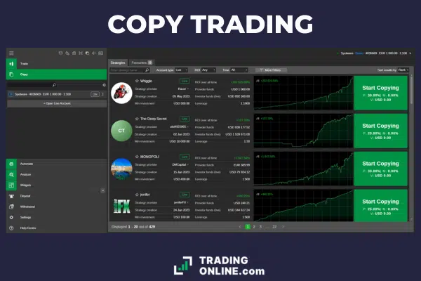 screenshot del sistema di copy trading di Skilling