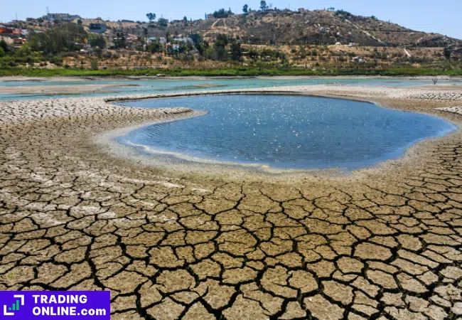 foto di un lago in situazione di forte siccità