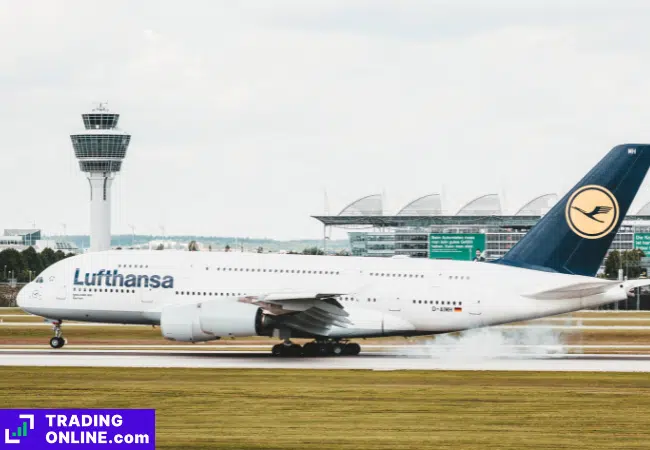 foto di un aereo Lufthansa in atterraggio