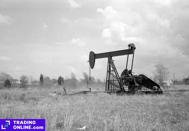 foto in bianco e nero di un pozzo di petrolio in Texas