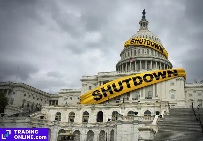 foto della casa bianca con un nastro che dice "shutdown"