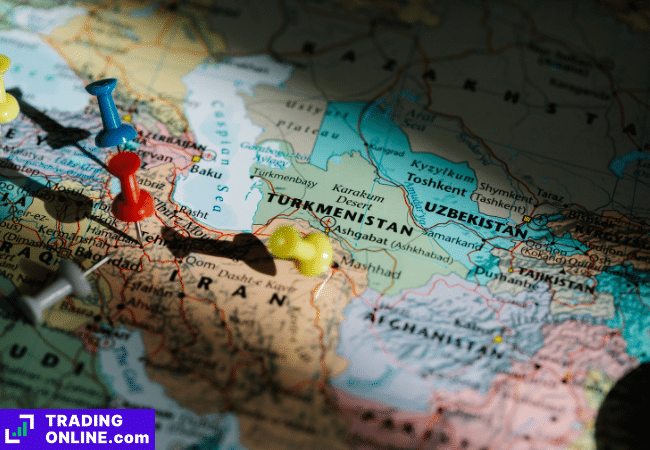 foto di una mappa del Medio Oriente con Iran al centro