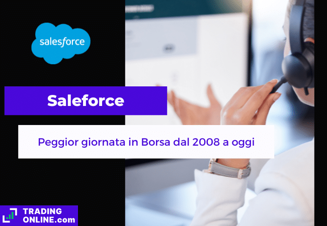 presentazione della notizia su Salesforce che crolla in Borsa dopo i dati trimestrali